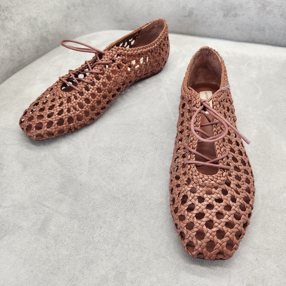 Antonio Melani Flats 9 Brown Woven Leather Myles Crochet Lace Up Loafers New$190 - Picture 7 of 16